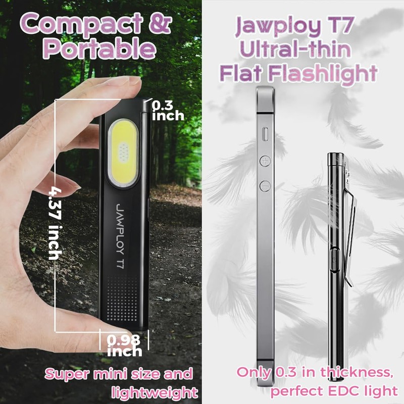 Jawploy Pocket Flashlight Rechargeable EDC Flashlight, 675LM， Dual Light Source