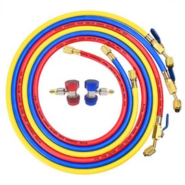 2025 New 29984 Plus II 48"（4FT）1/4" HVAC Hose with Quick Conversion Coupler Set, Refrigerant Hose with Standard 1/4“ Flare Fittings, 800 PSI Working Pressure for Common Refrigerants, Red/Yellow/Blue