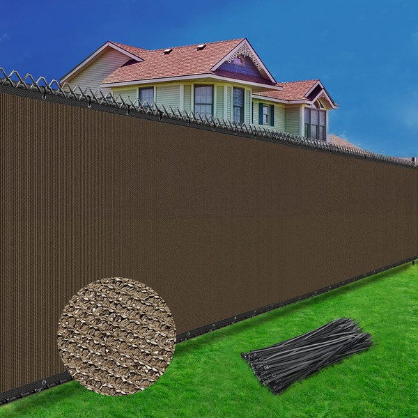 Winpull 6FT x 50FT Privacy Screen Fence Heavy Duty 170GSM Fencing Mesh Shade Net Cover Nickel-Plated Copper Grommets, 95% Blockage Fence for Outdoor Wall Garden Yard Backyard Pool (Brown)
