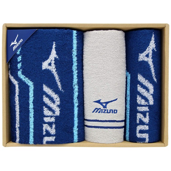 Hayashi Towel Gift Set, Blue, Gray, Sports Towel Approx. 13.4 x 43.3 inches (34 x 110 cm), Face Towel Approx. 13.4 x 31.5 inches (34 x 80 cm), Hand Towel: Approx. 13.4 x 13.8 inches (34 x 35 cm),