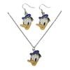 Donald Cartoon Duck Character Face Charm Pendant Necklace And Earrings