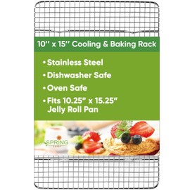 Spring Chef 10 x 15 Inch Stainless Steel Cooling Rack for Cooking & Baking - Heavy Duty Cookie Cooling Rack for Kitchen - Oven Safe - Fits Jelly Roll Pan - Dishwasher Safe
