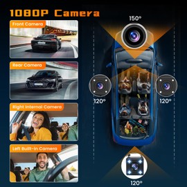 Hikity 360° Dash Cam for car, 4 Channel Front Rear Inside 1080P Camera with 64G Card, DVR Camera Car Recorder with 8 IR Night Vision, Loop Recording, G-Sensor, 24H Parking Monitor