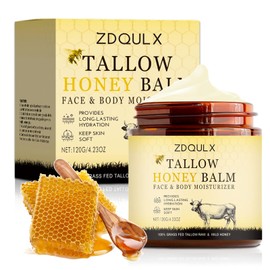 ZDQULX Grass-Fed Beef Tallow Balm with Raw Honey- Facial Moisturizer Cream Beef Tallow for Skin Natural Deeply Moisturizing for Face & Body Sensitive Dry Skin Repair 4.23 Oz