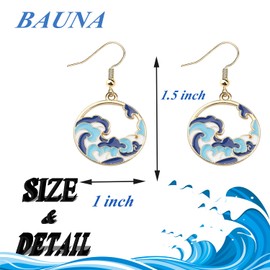 BAUNA Ocean Wave Earrings Summer Marine Theme Gift Summer Beach Vacation Earrings For Ocean Beach Lover Drop Earrings (waves earringCA)