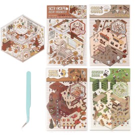4 Sets DIY 3D House Stickers, 2024 DIY 3D House Stickers Fun DIY Stickers Scene DIY 3D Sticker Scene Stickers Make Your Own Supermarket for Adults Kids Relief Stress Pass The Time