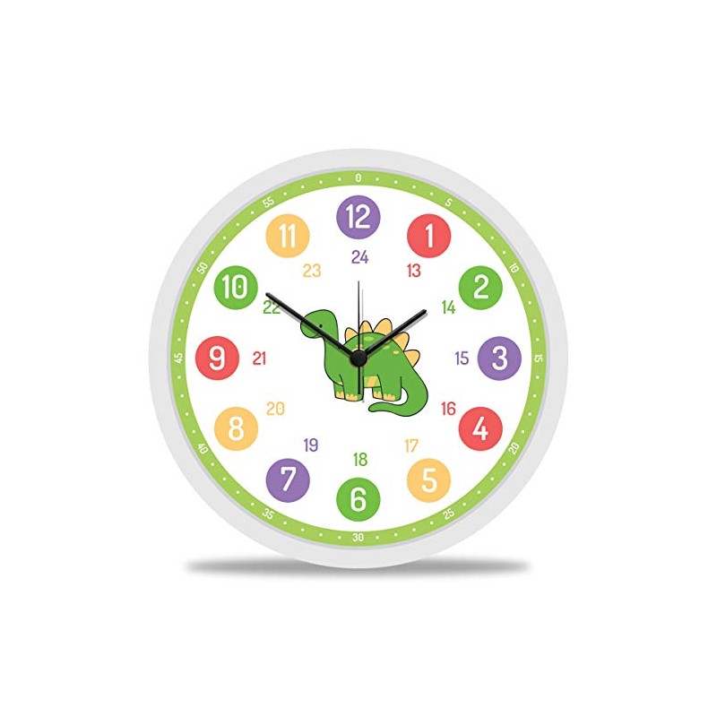 GRAVURZEILE Children's Wall Clock Dino Motif - Silent Children's Wall