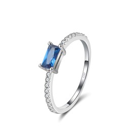 Ginger Lyne Collection Emerald Cut London Blue CZ Sterling Silver Bridal Engagement Statement Ring Size 8