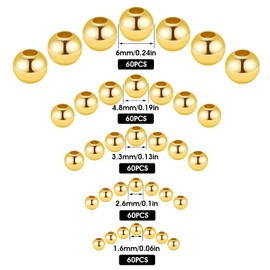 300Pcs Gold Smooth Round Spacer Beads-Assorted Size Round Spacer Beads Brass Tarnish Resistant Seamless Loose Beads for DIY Bracelet Jewelry Making (2/3/4/5/6MM-Gold)