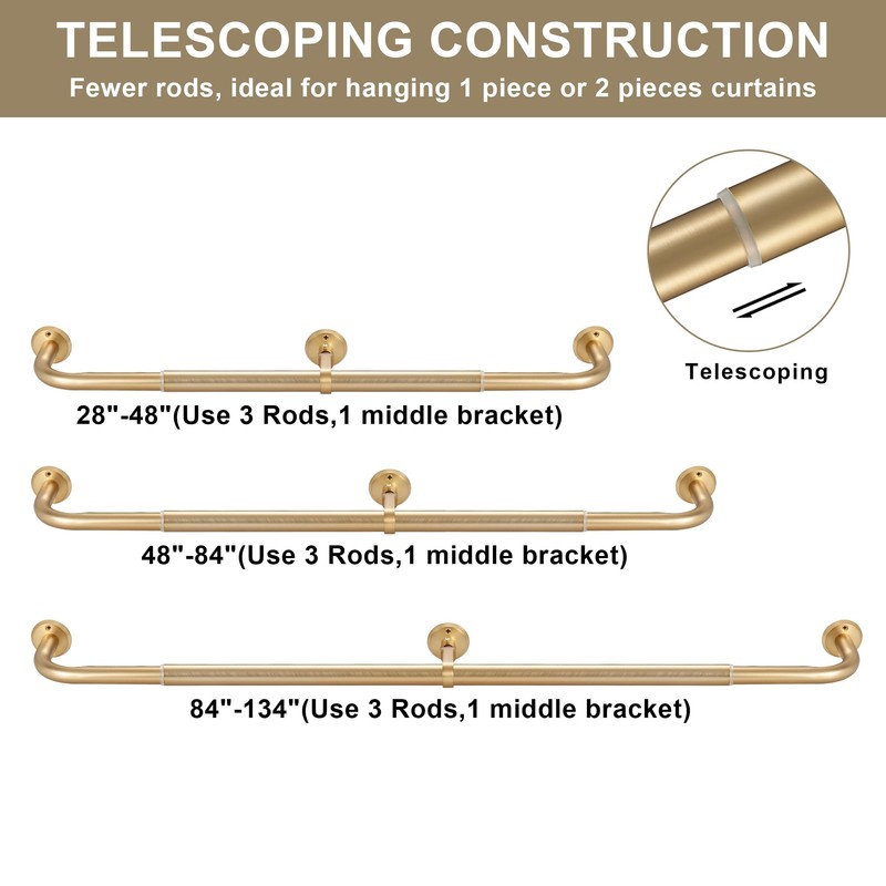 Wrap Around Curtain Rods 2 Pack for 84 to 134