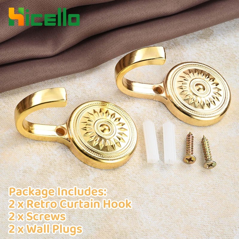 Hicello 2PCS Gold Curtain Holdbacks, Vintage Curtain Drapery Tie Back