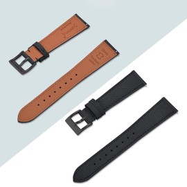 JWNSPA Top Grain Leather Watch Band - Quick Release Brushed Buckle Replacement Strap for Men - Choice of Width -18mm 19mm 20mm 21mm 22mm 23mm 24mm (22mm, Black & Black Buckle)