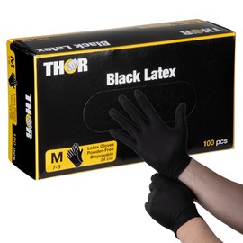 ABENA Thor Black Latex Gloves, Pack of 100 (Size M), Black Powder-Free Disposable Gloves for Cooking, Cleaning, Grilling and Much More, Disposable Gloves without Powder, Kitchen Workshop