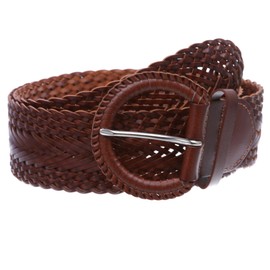 2 Inch Wide Genuine Leather Braided Woven Round Belt, Tan | M/L - 36" (End to End 41")