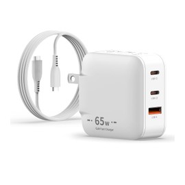 KKZN 65W Cargador Carga Rapida,Mini GAN Cargador Portátil con 3 Puertos de Carga con Cable de Carga de 2m,Compatible con MacBook Pro/Air M2,DELL XPS,iPad Pro,iPhone16 15 14 Pro,Galaxy S25 S24（Blanco）
