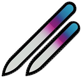 Mont Bleu Juego de 2 limas de uñas de cristal de color, cada lima está en bolsa negra, regalos de cumpleaños hechos a mano para mujeres, cristal templado checo auténtico, la mejor lima de uñas de cristal para mujeres