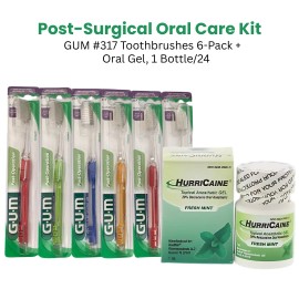 GUM Delicate Post Surgical Toothbrush 6-Pack + HurriCaine Topical Anesthetic Gel