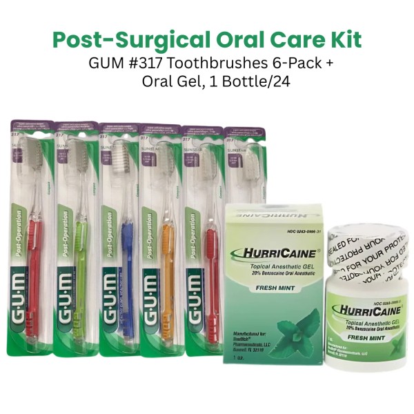 GUM Delicate Post Surgical Toothbrush 6-Pack + HurriCaine Topical Anesthetic