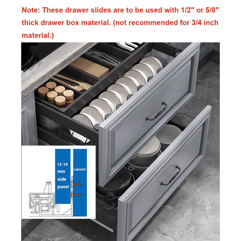 6 Pair of 22 Inch Undermount Soft Close Drawer Slides