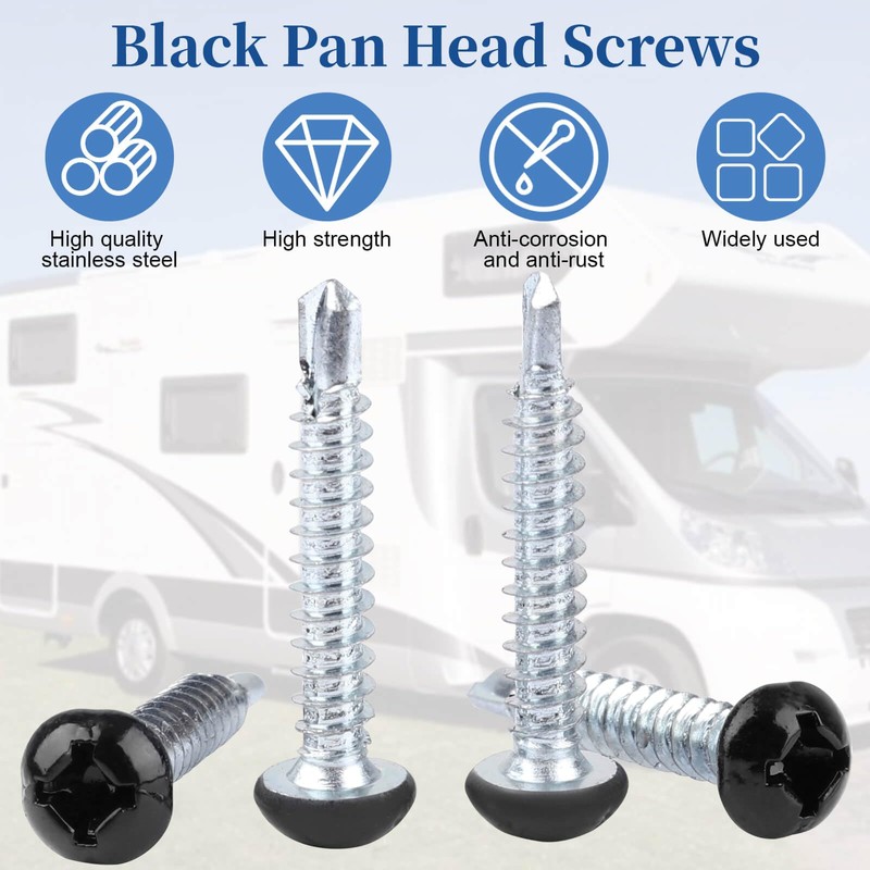 RV Screws Black Pan Head Screw 8 X 1 for