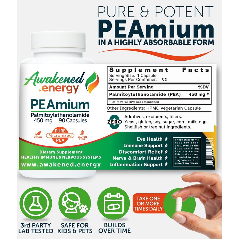Palmitoylethanolamide 450mg Comfort Mobility Nerves Cognitive & Immune Support -