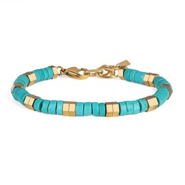 GAVU Blue Green Synthetic Turquoise Crystal Bead Bracelet for Men, Stone, No gemstone