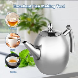Ejoyous Stainless Steel Teapot Tea Kettle Pot with Filter, Tea Kettle Coffee Durable Stainless Steel Teapot for Home Office Restaurant(1L)