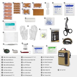 Kitgo Camping Survival Kit First Aid 108 Piece Professional Emergency Survival Gear Tool for Hunting Hiking Outdoor Adventure Fishing Travel Military Tropical Storms (Khaki)