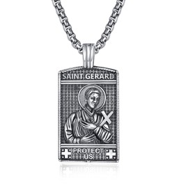 QCFL Saint St Gerard Medal Necklace for Men 925 Sterling Silver Saint Gerard Pendant Necklace Dog Tag Jewelry Religious Protection Jewelry Catholicism Religious Gifts For Men Husband Dad Son