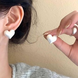 Enautoabs Minimalist Heart Earrings Silver Brushed Heart Earrings Metal Peffed Heart Earrings Love Heart Shape Earrings Chunky Heart Statement Earrings Jewelry for Women