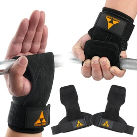 Weight Lifting Wrist Strap with Durable Double Layer Leather, Adjustable Neoprene Padded Weightlifting Wrist Strap for Deadlift Powerlifting and Pull Up, Gym Lifting Grips for Men Women (Pair)
