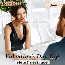 RIVIKO Love Heart Necklace For Women 925 Sterling Silver Gold Plated Zirconia June Birthstone Pendant Necklaces for Mother Wife Birthday Christmas Valentine's Day Jewelry Gift