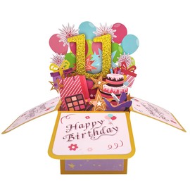 Happy 11th Birthday Pop Up Karte für Mädchen, 11 Jahre alte Geburtstags Geschenk Idee für Tochter Nichte, lustige 11. Geburtstag 3D Grußkarte für sie