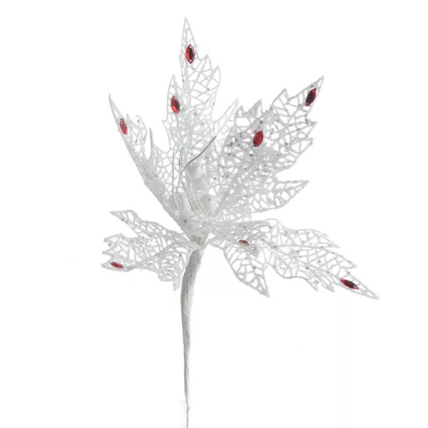 Unbranded Set of 4 White Sparkling Mesh Poinsettia Picks with