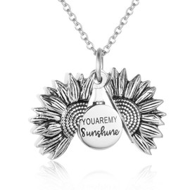 Sunflower Cremation Urn Jewelry For Human Ashes Your Are My Sunshine Flower Keepsake Necklace Women Memorial Pendant Hold Ashes (Silver)