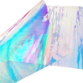 Leliafleury 20cm*95cm Holographic Clear PVC Vinyl Transparent Iridescent Vinyl Clear Mirrored Foil Fabric for DIY Crafts Bags Bows, Transparent