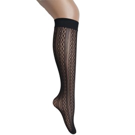 ANDIBEIQI Women's Mesh Stocking Crystal Lace Socks 6 Pairs Knee High Socks Lace Stockings Lace Socks Gothic Summer Black, Black (black-1)