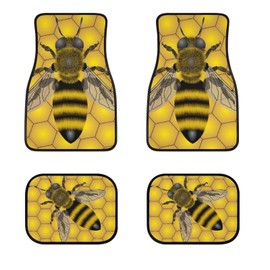 Delerain Yellow Bee 4-Piece Car Floor Mats Front and Rear Rubber Backing Carpet, Auto Foot Mats All Weather Universal Fit Car Decor Accessories Fit for SUV, Vans, Sedans, Trucks