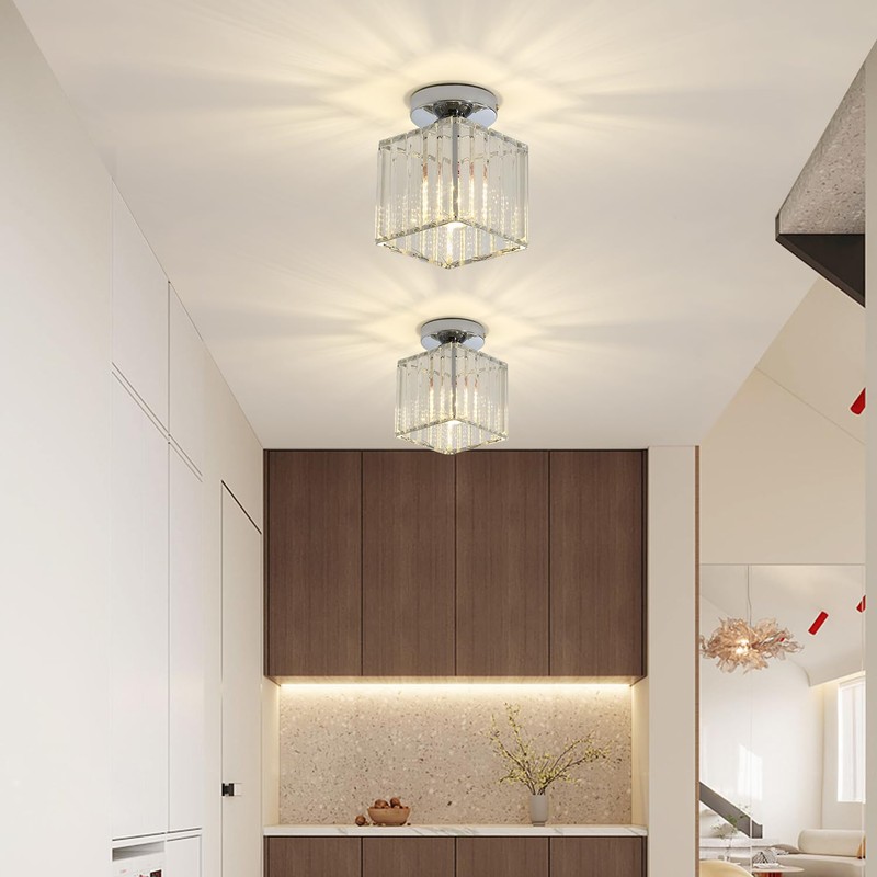 Modern Crystal Ceiling Light, E27 Mini Crystal Ceiling Light, Silver