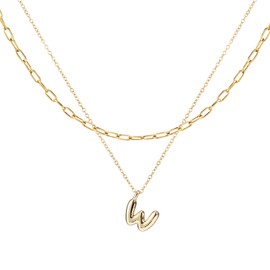2 Pcs Personalization Letter Necklaces, Women Multi-Layer Bubble Alphabet Necklace Delicacy Golden Initial Necklace Fashion Name Necklace for Women Fashion Jewelry Gifts(W)