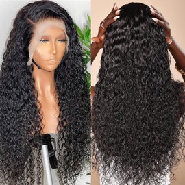 13x4 Water Wave Lace Front Wigs Human Hair Pre Plucked Glueless Wigs for Black Women 180 Density Curly Human Hair Wig Wet and Wavy Lace Frontal Wigs With Baby Hair Wig 26inch (Natura, 26 Inch)