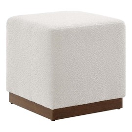 Modway Tilden 17" Square Boucle Upholstered Upholstered Ottoman in Cloud Walnut