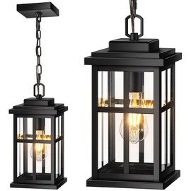 OPAXIS 14.5 in Large Black Outdoor Pendant Lights, Waterproof Hanging Exterior Light, Hanging Porch Light for House, Porch, Doorway, Anti-Rust, 100% Aluminum, E26 Socket