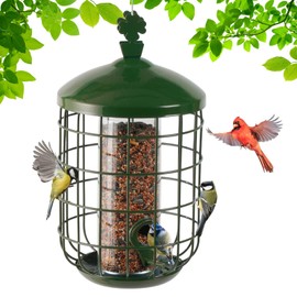 MIXXIDEA Metal Bird Feeders for Outdoors Hanging, Caged Tube Bird Feeder for Small Backyard Birds, Squirrel Proof Wild Bird Seed Feeders, Attracting Birds in Your Lawn, Garden,Green
