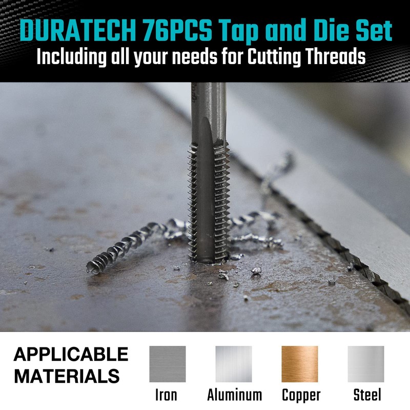 DURATECH 76-Piece Tap and Die Set, Metric and Standard, Rethreading