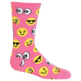 Hot Sox girls Big Conversation Starter Novelty Crew Casual Sock, Emoji's (Pink), Large-X-Large US