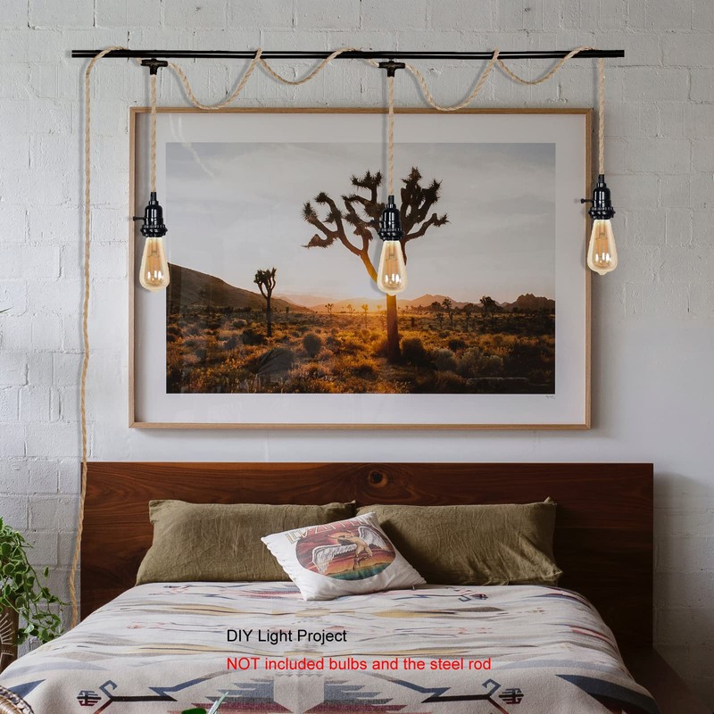 ALAISLYC 3 Plug-in Pendant Lights Kit - Hemp Rope Cord