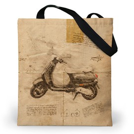 Loxato Tote Bag with Zip - Women's Shoulder Bag with Zip - Waterproof Oxford Fabric - Printed Fabric Bag - Shoulder Bag Large W 37 x H 42 cm - Women's Bag, Da Vinci Vespa