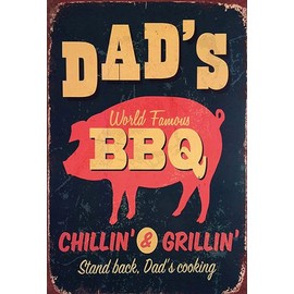mrdeco Metal Sign 20 x 30 cm Curved Dad's World Famous BBQ Grillin Decorative Tin Sign