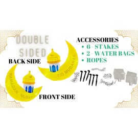 Inflatable Eid Moon Muslim Home Holiday Decoration, Muslim Ramadan Decoration, Holy Eid Celebration with LED Lights, Blow up Yard Decor60 x61 Free Ramadan Mubarak Foil Balloons (Lantern on Moon)